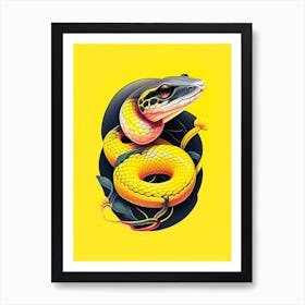 Yellow Rat Snake Tattoo Style Art Print
