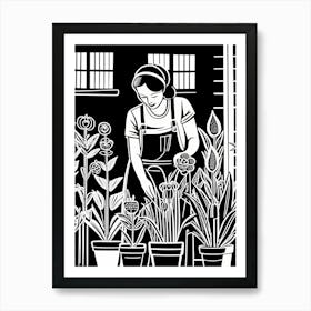 Just a girl who loves Gardening, Lion cut inspired Black and white Stylized portrait of a woman Gardening, 248 Art Print