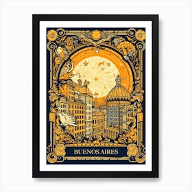 Buenos Aires, Argentina, Tarot Card Travel  Line Art 3 Art Print