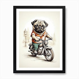 Pug Dog On A Motorcycle Art Print