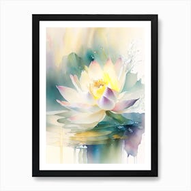 Blooming Lotus Flower In Lake Storybook Watercolour 4 Art Print