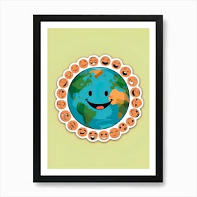 Earth Smiley Sticker Art Print