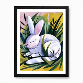 White Rabbit In Grass Art Print
