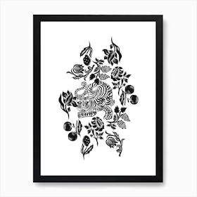 Tiger Flower Black And White Art Print