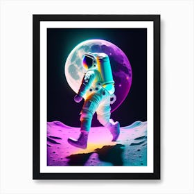 Astronaut Doing Moon Walk Holographic Illustration Art Print