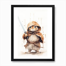 Bunny Rabbit As A Jedi Watercolour 3 Art Print