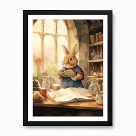 Bunny Reading Rabbit Prints Watercolour 2 Art Print