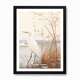 Winter Bird Painting Egret 2 Art Print