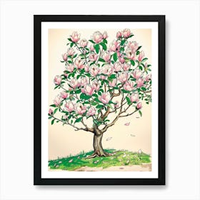 Magnolia Tree Storybook Illustration 3 Art Print