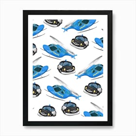 Police Helicopters & cars pattern Art Print