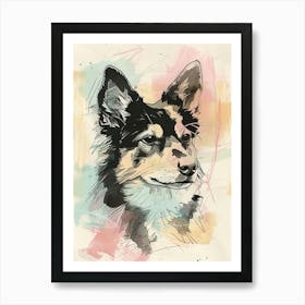 Colourful Finnish Lapphund Dog Line Illustration 2 Art Print