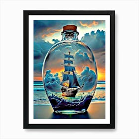 Boat art in glass bottles 1 Art Print