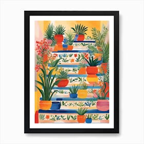 Potted Plants on colorful stairs Art Print