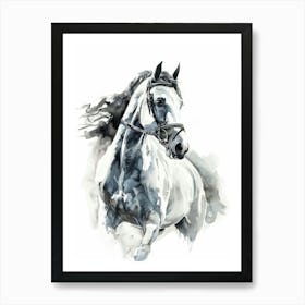 White Horse Watercolor Painting Art Print