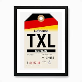 Berlin (TXL) Germany Vintage Airline Luggage Tag Art Print