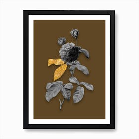 Vintage Agatha Rose in Bloom Black and White Gold Leaf Floral Art on Coffee Brown n.0809 Art Print