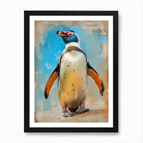 Galapagos Penguin Bartolom Island Colour Block Painting 3 Art Print
