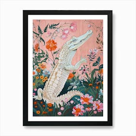 Floral Animal Painting Crocodile 2 Art Print