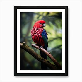 Scarlet Serenade: Rosella Bird Poster Art Print