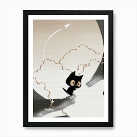 Black Cat On A Rock Art Print