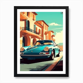 A Porsche 911 In French Riviera Car Illustration 1 Art Print