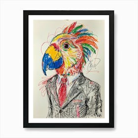 Parrot In Business Suit Art Print