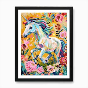 Unicorn Floral Galloping Fauvism Inspired Art Print
