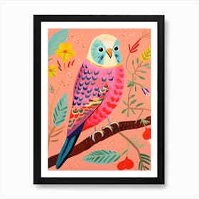 Pink Scandi Budgerigar 3 Art Print