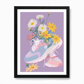 Retro Sneakers With Flowers 90s Illustration 1 Art Print