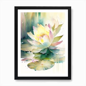 Blooming Lotus Flower In Pond Storybook Watercolour 6 Art Print