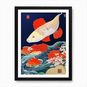 Ogon Koi Fish Ukiyo E Style Japanese Art Print