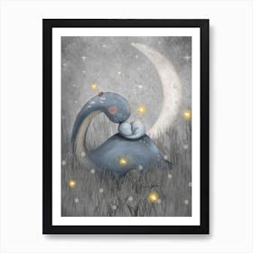 Mama Dino Good Night Kiss Art Print