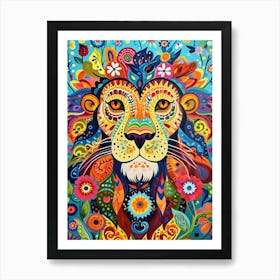 Folk Pattern Lion 4 Art Print