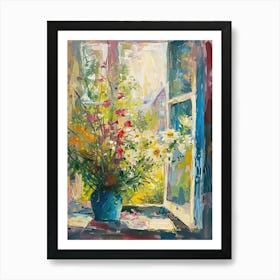 Daisy Flowers On A Cottage Window 1 Art Print