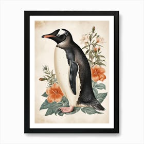 Adlie Penguin Stewart Island Ulva Island Vintage Botanical Painting 3 Art Print