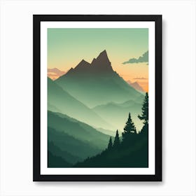 Misty Mountains Vertical Background In Green Tone 7 Art Print