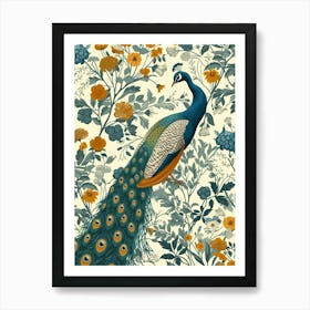 Cream Vintage Floral Peacock Wallpaper 4 Art Print