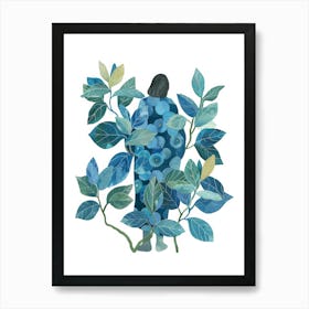 Woman In Blue Leaves 1 Art Print