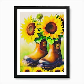 Sunflowers And Boots Art Print