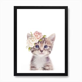 Peekaboo Floral Tabby Kitten Art Print