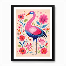 Pink Scandi Crane 1 Art Print