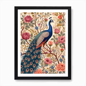 Cream Vintage Floral Peacock Wallpaper 5 Art Print