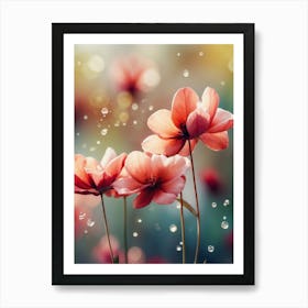 Pink Flowers With Water Droplets Art Print