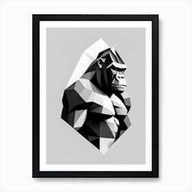 Gorilla Beating Chest Gorillas Black & White Geometric 1 Art Print