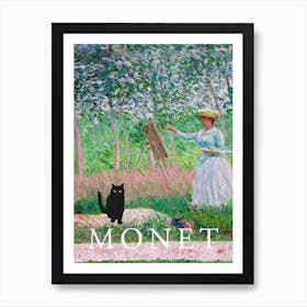 Claude Monet, In The Woods At Giverny, Woman Painting A Black Cat Poster Art Print