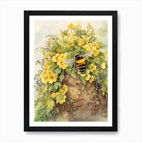 Bumble Bee Beehive Watercolour Illustration 4 Art Print