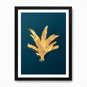 Vintage Boat Lily Botanical in Gold on Teal Blue n.0198 Art Print
