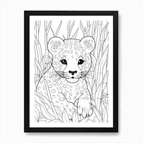 Line Art Jungle Animal Jaguar 3 Art Print