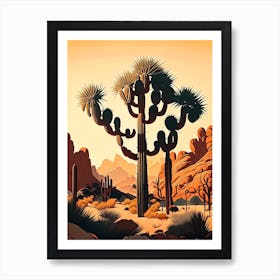 Joshua Trees In Mountains Retro Illustration (1) Art Print