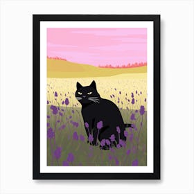 A Black Cat In A Lavender Field 1 Art Print